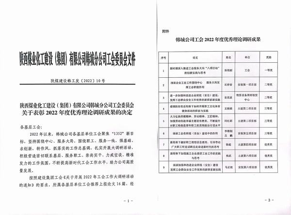 陜煤建設(shè)韓城分公司首次開展工會工運理論論文評比工作